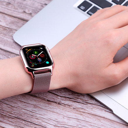 Чехол с ремешком для Apple Watch 42 и 44 мм миланское плетение Nova Body розовое золото