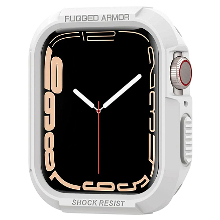 Чехол для Apple Watch 44 и 45 мм гелевый Spigen Rugged Armor белый