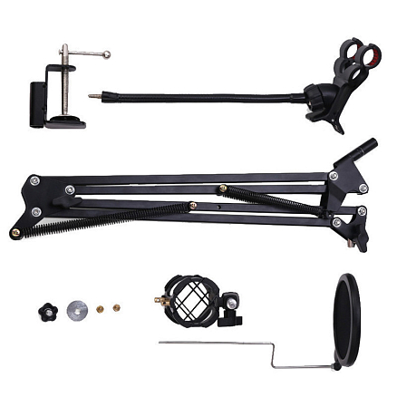 Стойка-держатель (пантограф) для микрофона с поп-фильтром Remax CK-100 черная