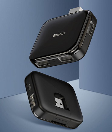 USB 2.0 HUB (разветвитель) на 4 порта Baseus Fully folded с питанием MicroUSB черный