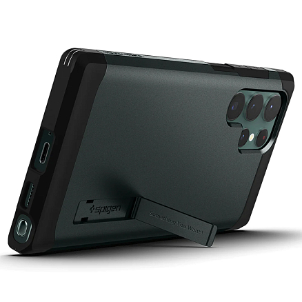 Чехол для Samsung Galaxy S22 Ultra гибридный для экстремальной защиты Spigen Tough Armor зеленый