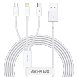 Кабель USB - Lightning, MicroUSB, Type-C 1.5 м 3.5A Baseus Superior белый