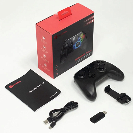 Джойстик (геймпад) беспроводной для телефона, Nintendo Switch и ПК GameSir T4 Pro RGB с держателем для телефона черный