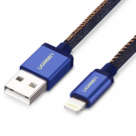 Кабель USB - Lightning для зарядки iPhone 1 м 2.4А MFi джинсовый Ugreen US247 синий