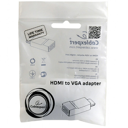 Переходник (преобразователь) HDMI - VGA (папа - мама) компактный Cablexpert черный