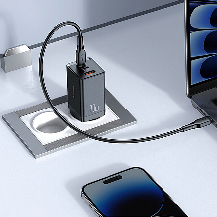 Зарядное устройство сетевое с USB и двумя Type-C входами 70W GaN McDodo CH-1541 (быстрая зарядка PD, QC) черное