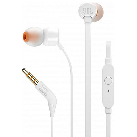 Наушники JBL Tune 160 вакуумные с микрофоном, пультом и плоским проводом белые