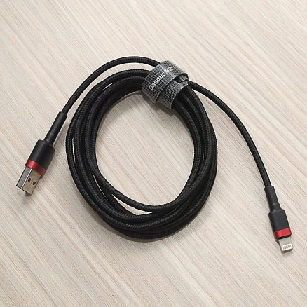 Кабель USB - Lightning для зарядки iPhone 2 м 1.5A плетеный Baseus Kevlar черно-красный