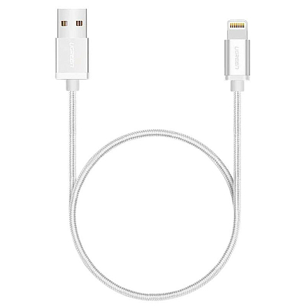 Кабель USB - Lightning для зарядки iPhone 2 м MFi плетеный Ugreen US199 (быстрая зарядка) серебристый