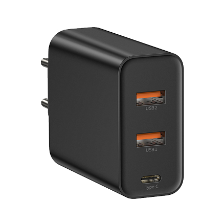 Зарядное устройство сетевое с двумя USB 45W и Type-C 60W 5А Baseus PPS (быстрая зарядка PD 3.0, QC 3.0) черное