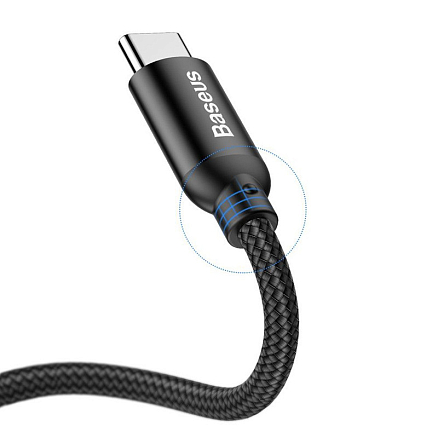 Кабель USB - Type-C + переходник на Lightning для зарядки 23 см 2.4А плетеный Baseus U-Shaped черный