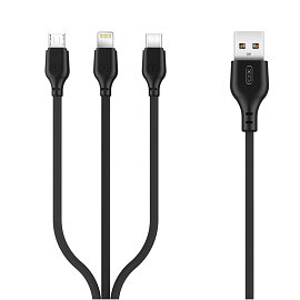Кабель USB - MicroUSB, Lightning, Type-C 1 м 2.1A XO NB103 черный