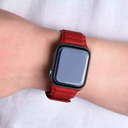 Ремешок-браслет для Apple Watch 42 и 44 мм кожаный Nova Leather Loop красный