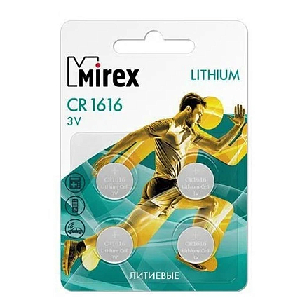 Батарейка CR1616 литиевая Mirex упаковка 4 шт.