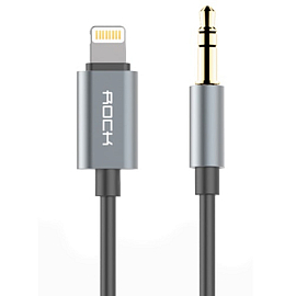 Кабель Lightning - 3,5 мм (папа - стандартный аудио) 1 метр Rock черно-серый