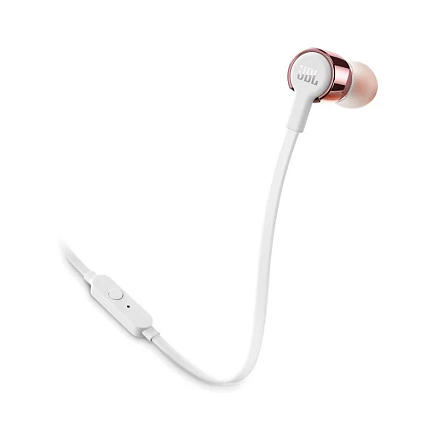 Наушники JBL Tune 210 вакуумные с микрофоном и плоским проводом белые с розовым золотом