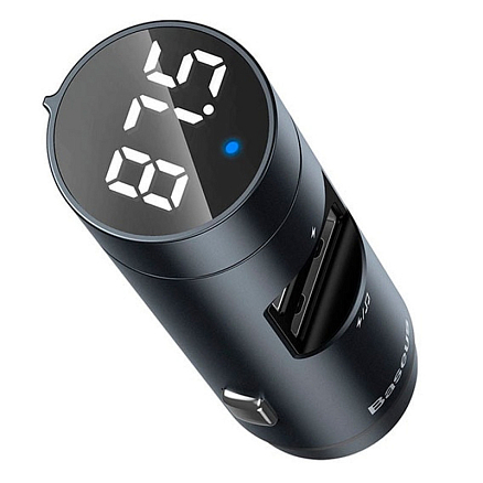 FM модулятор (трансмиттер) автомобильный Baseus Energy Column с громкой связью и двумя USB (3.1A) PD 18W для зарядки серый