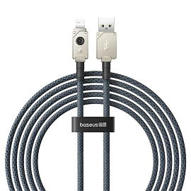 Кабель USB - Lightning для зарядки iPhone 2 м 2.4А плетеный Baseus Unbreakable серый с белым
