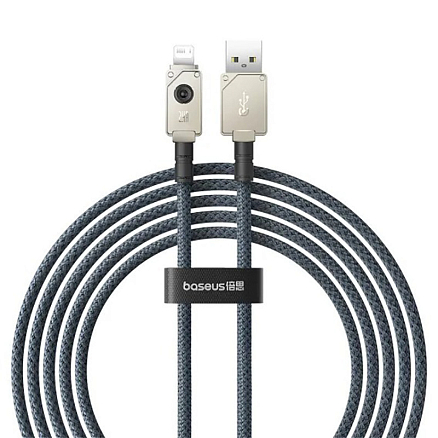 Кабель USB - Lightning для зарядки iPhone 2 м 2.4А плетеный Baseus Unbreakable серый с белым