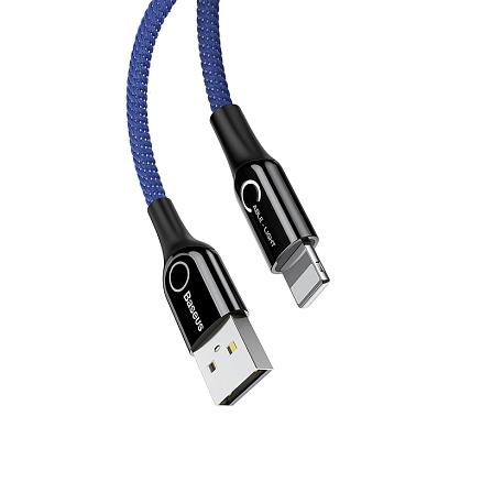 Кабель USB - Lightning для зарядки iPhone 1 м 2.4A с автоотключением плетеный Baseus C-shaped синий