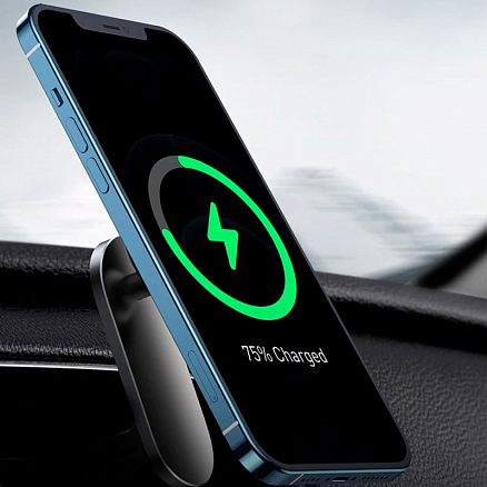 Держатель автомобильный в решетку обдува с беспроводной зарядкой Baseus Big Energy Car Mount черный