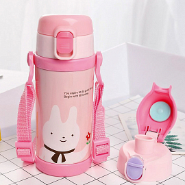 Термос (термобутылка) с трубочкой Pinky Rabbit 350 мл розовый