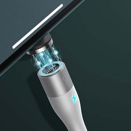 Кабель USB - MicroUSB, Lightning, Type-C 1 м 5А 40W магнитный плетеный Baseus Zinc (быстрая зарядка) белый