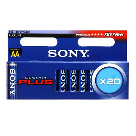 Батарейка LR6 Alkaline (пальчиковая большая AA) Sony Stamina Plus упаковка 20шт.