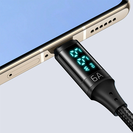 Кабель Type-C - USB 2.0 для зарядки 1,2 м 6А 66W с дисплеем плетеный McDodo CA-1080 (быстрая зарядка Huawei, QC, PD) черный