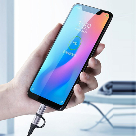 Кабель USB - MicroUSB, Type-C для зарядки 1 м 3А плетеный Ugreen US177 черный