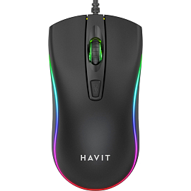 Мышь проводная оптическая Havit MS72 с подсветкой 4 кнопки 1200 dpi игровая черная
