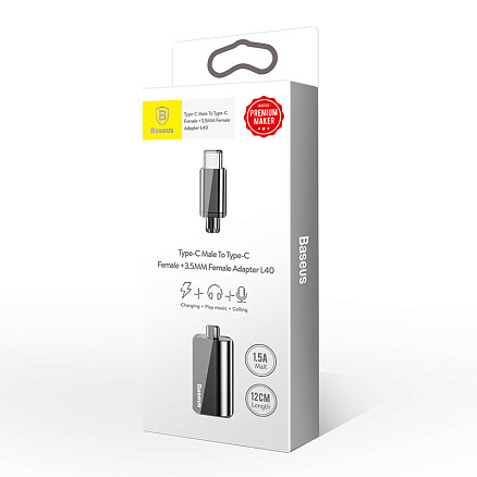 Переходник Type-C - 3,5 мм, Type-C (папа - мама, мама) 12 см Baseus L40 черный