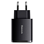 Зарядное устройство сетевое с двумя USB и Type-C входом 3А 30W Baseus Compact (быстрая зарядка PD, QC 3.0) черное