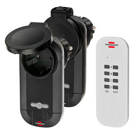 Розетки с дистанционным управлением от пульта до 25 метров влагозащитные Brennenstuhl 1507030 черные 2 шт.