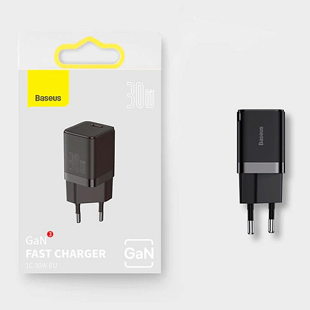 Зарядное устройство сетевое Type-C 3А 30W Baseus GaN3 (быстрая зарядка QC, PD) черный