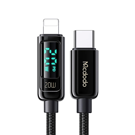 Кабель Type-C - Lightning для зарядки 1,2 м 3А 20W с дисплеем плетеный McDodo CA-8810 (быстрая зарядка PD) черный