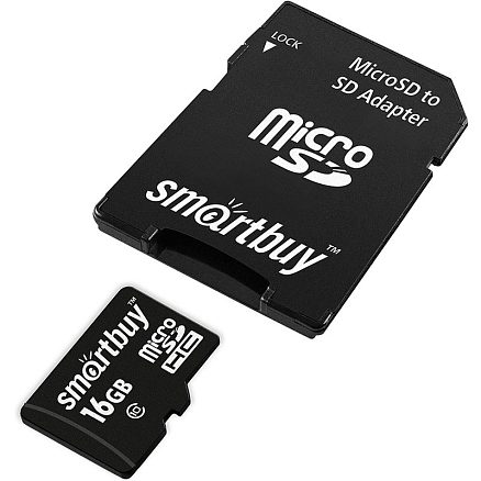 Карта памяти SmartBuy microSDHC (Class 10) 16 Гб + SD адаптер (SB16GBSDCL10-01)