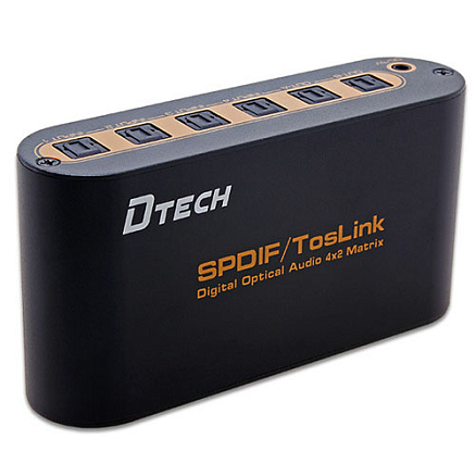 Матричный коммутатор SPDIF Toslink 4x2 порта (4 входа на 2 выхода) Dtech DT-6530