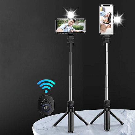 Монопод (палка для селфи) Bluetooth с кнопкой, треногой и подсветкой Nova XT13S черный