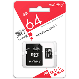 Карта памяти Smartbuy SB64GBSDCL10 MicroSDXC 64Gb Class 10 с адаптером SD
