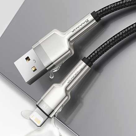 Кабель USB - Lightning для зарядки iPhone 0,25 м 2.4А плетеный Baseus Cafule Metal Data черно-серебристый