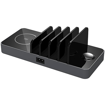 Зарядное устройство 6-в-1 для четырех телефонов, Apple Watch и AirPods Prestigio ReVolt A6 (быстрая зарядка) серое