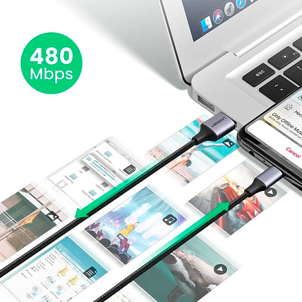 Кабель USB - MicroUSB для зарядки 3 м 2А 18W плетеный Ugreen US290 (быстрая зарядка QC 3.0) черный