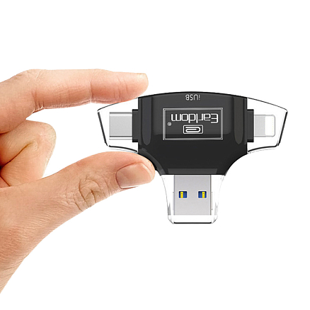 Картридер MicroSD 4-в-1 Lightning, Type-C, MicroUSB, USB Earldom ET-0T31 черный