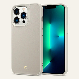 Чехол для iPhone 13 Pro гибридный с кожей Spigen Сyrill Leather Brick кремовый
