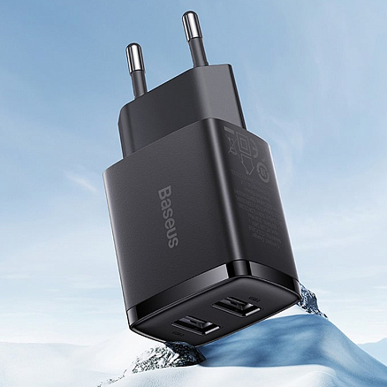 Зарядное устройство сетевое с двумя USB входами Baseus Compact Charger 2U 10.5W черное