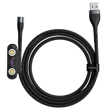 Кабель USB - MicroUSB, Lightning, Type-C 1 м 5А 40W магнитный плетеный Baseus Zinc (быстрая зарядка) черно-серый