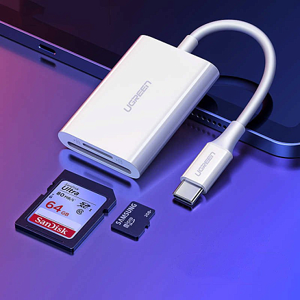 Картридер Type-C 3.2 Gen 1 для SD и MicroSD Ugreen CM265 белый