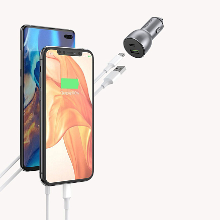 Зарядное устройство автомобильное с USB и Type-C входами 3A 42,5W Ugreen CD213 (быстрая зарядка PD 3.0, QC 3.0) серое
