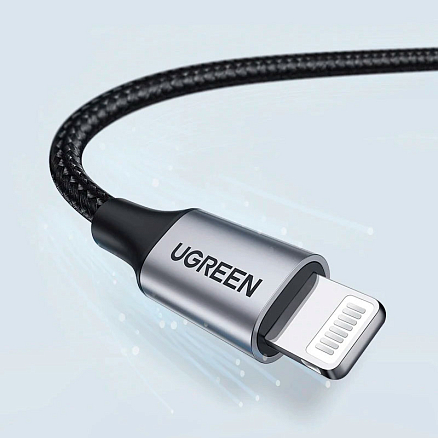 Кабель USB - Lightning для зарядки iPhone 2 м 2.4А MFi плетеный Ugreen US199 черный
